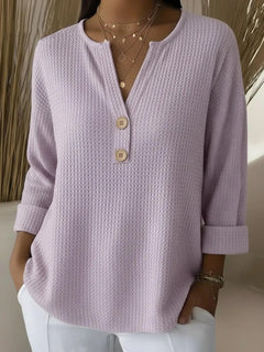 Lucía | T-Shirt Henley mit geprägter Textur und Knöpfen