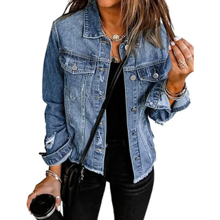 Brenda – Classic Distressed Denim Jacket