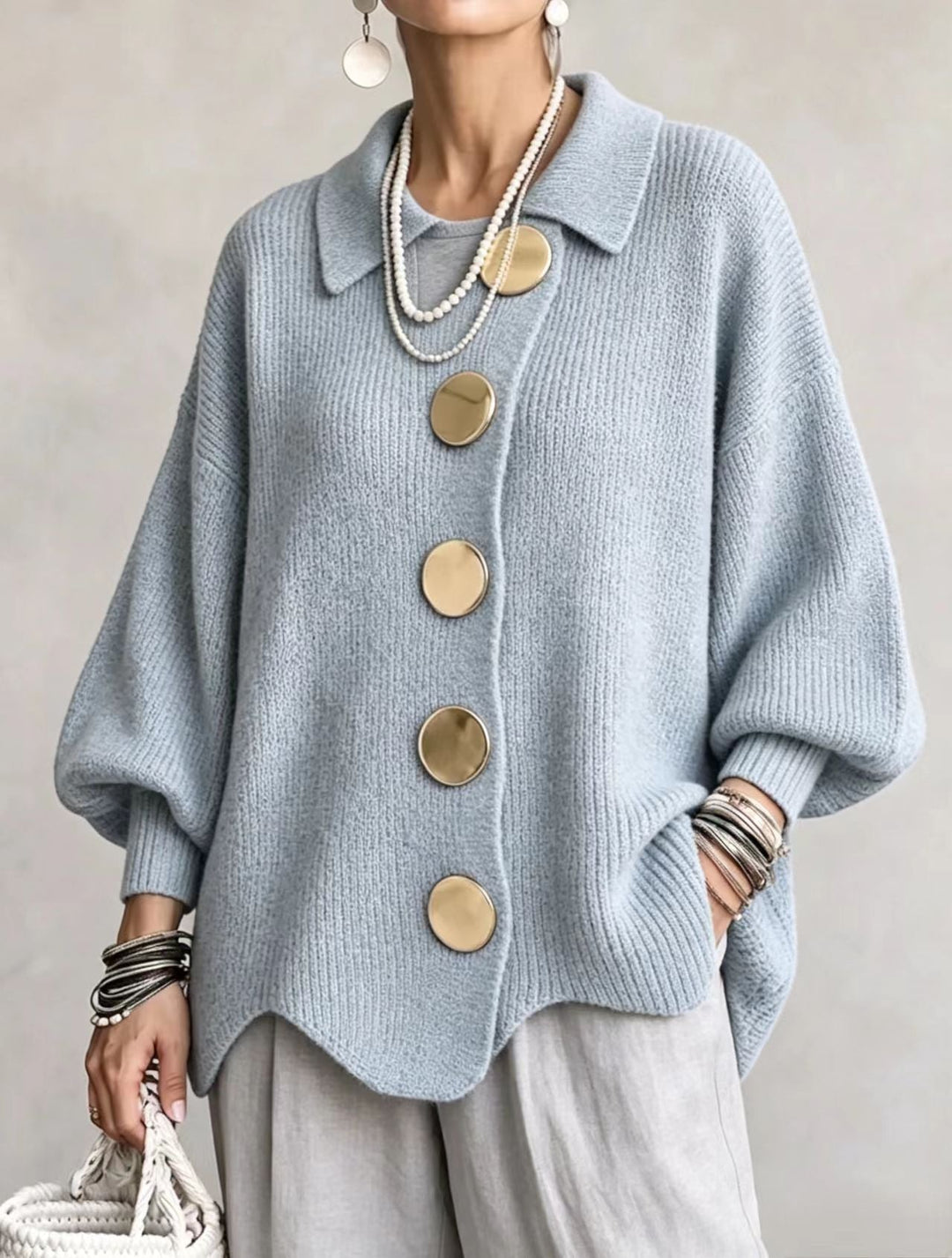 Victoire | Oversize-Cardigan mit großen goldenen Knöpfen