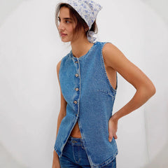 Mavis – Comfy Button Down Sleeveless Vest