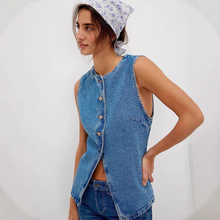 Mavis – Comfy Button Down Sleeveless Vest