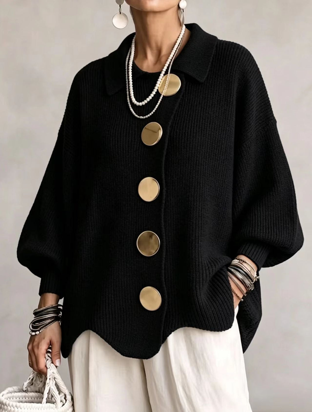 Victoire | Oversize-Cardigan mit großen goldenen Knöpfen