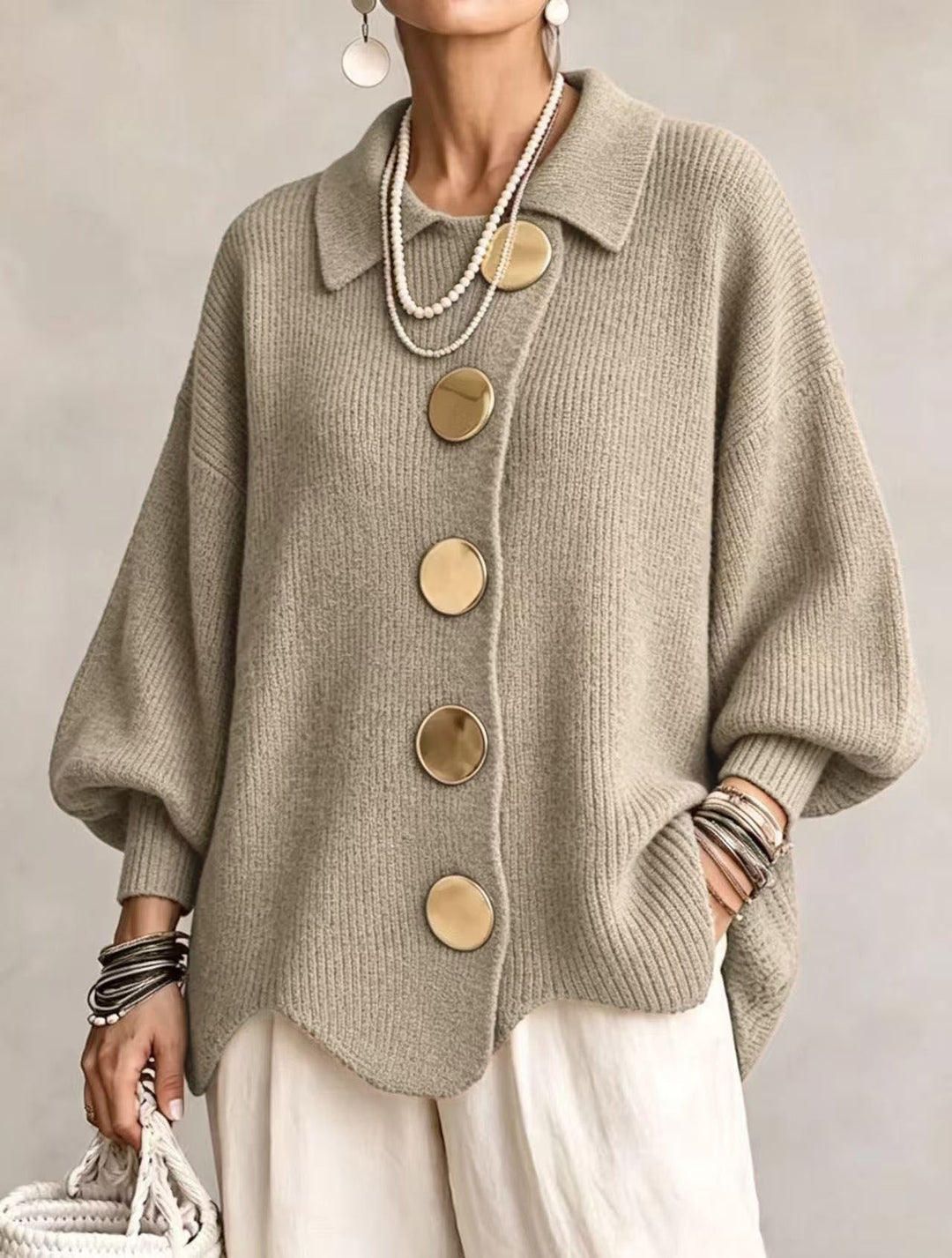 Victoire | Oversize-Cardigan mit großen goldenen Knöpfen