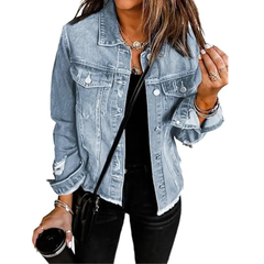 Brenda – Classic Distressed Denim Jacket