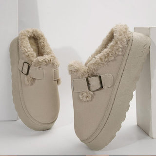 Ella – Suede Plush Buckle Slip-On Slipper Boots