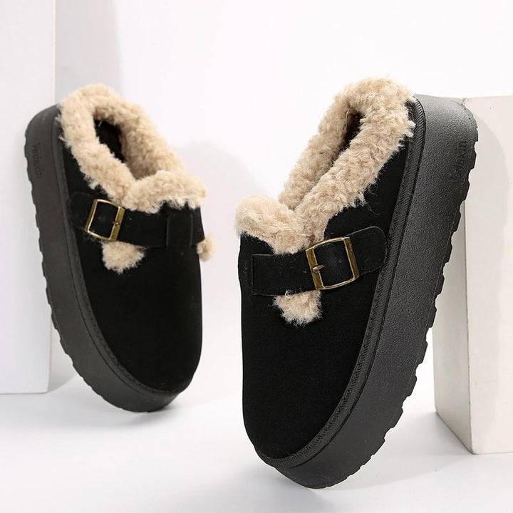 Ella – Suede Plush Buckle Slip-On Slipper Boots