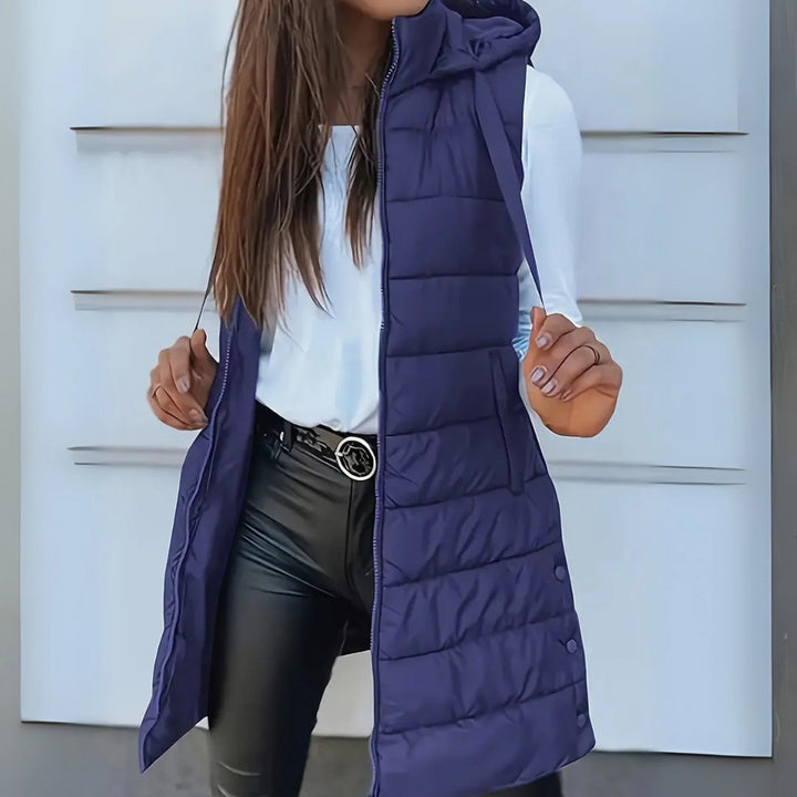 Freda – Casual Sleeveless Hooded Long Puffer Vest