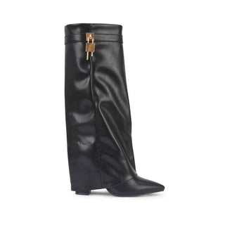 Sarah – Four-Inch Heel Suede Fold-Over Buckle Long Boots