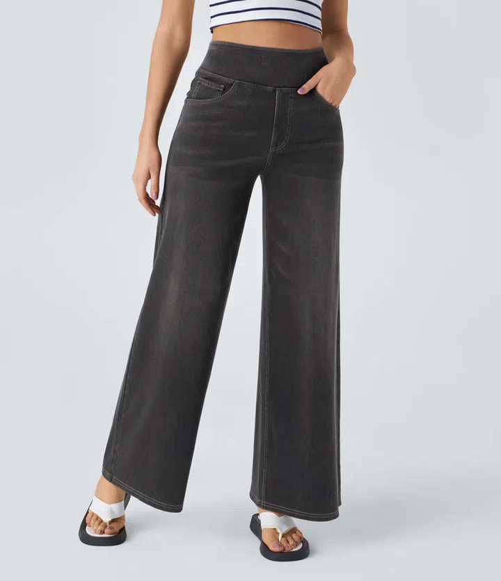 Nancy – Elegant Lace-Trimmed Wide-Leg Jeans
