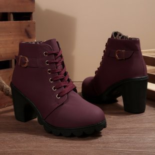 Mavis – Chic Lace-Up Metal Buckle Chunky Ankle Boots