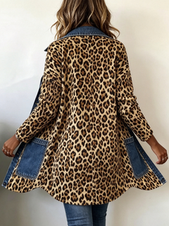 Fablenne™ | Leopard Print Denim Panel Contrast Longline Jacket