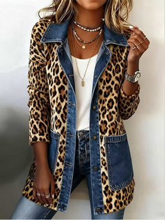 Fablenne™ | Leopard Print Denim Panel Contrast Longline Jacket
